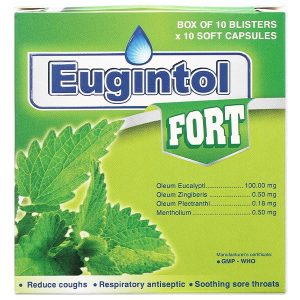 Eugintol Fort điều trị các chứng ho do đau họng, sổ mũi, cảm cúm (10 vỉ x 10 viên)