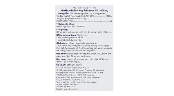 Evening Primrose Oil 1000mg hỗ trợ tăng cường nội tiết tố nữ hộp 60 viên