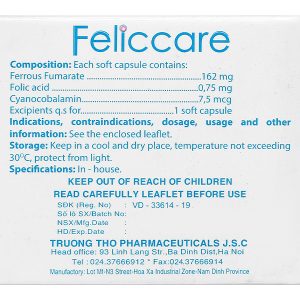 Feliccare phòng và trị thiếu máu tổng quát (10 vỉ x 10 viên)