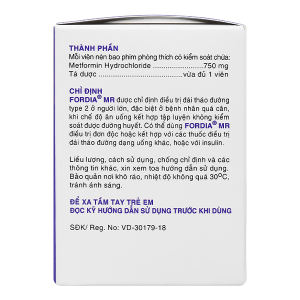 Fordia MR 750mg điều trị tiểu đường type 2 đơn độc hoặc kết hợp (6 vỉ x 10 viên)