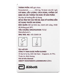 Bột pha hỗn dịch uống Glotadol 150 giảm đau, hạ sốt (20 gói x 2g)