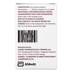 Bột pha hỗn dịch uống Glotadol 250 giảm đau, hạ sốt do cảm cúm (20 gói x 2.5g)