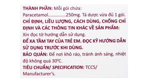 Bột pha hỗn dịch uống Glotadol 250 giảm đau, hạ sốt do cảm cúm (20 gói x 2.5g)
