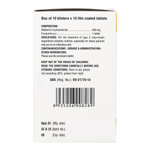 Glumeform 500 trị đái tháo đường tuýp 2 (10 vỉ x 10 viên)