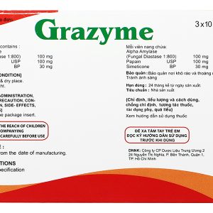 Grazyme trị đầy hơi, khó tiêu (3 vỉ x 10 viên)