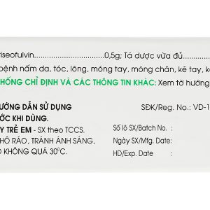 Kem bôi da Griseofulvin Mekophar 5% trị nấm da, tóc, móng tay tuýp 10g