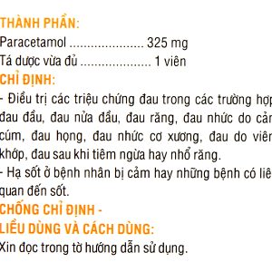Hapacol 325 giảm đau, hạ sốt (10 vỉ x 10 viên)