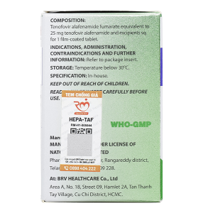 Hepa-Taf 25mg trị viêm gan siêu vi B mạn tính lọ 30 viên