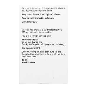 Jardiance Duo 12.5mg/850mg trị đái tháo đường (3 vỉ x 10 viên)