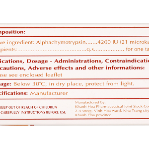 Katrypsin 4200 IU trị phù nề sau chấn thương (10 vỉ x 10 viên)