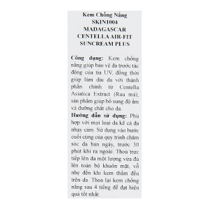 Kem chống nắng Skin1004 Madagascar Centella Air-Fit Suncream Plus làm dịu làn da tuýp 50ml