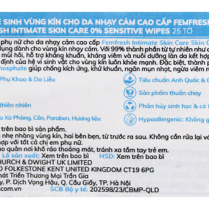 Khăn ướt vệ sinh vùng kín Femfresh Intimate Skincare 0% Sensitive cho da nhạy cảm gói 25 miếng