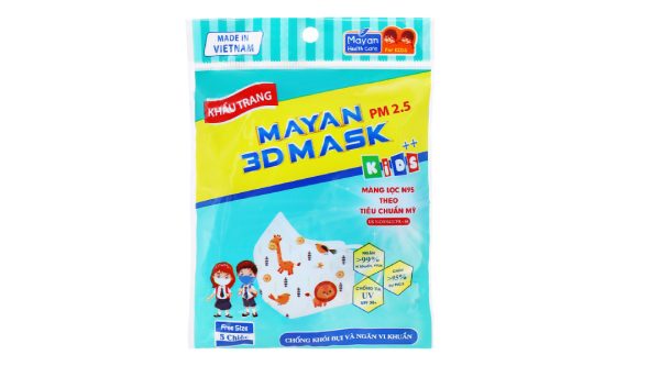 Khẩu trang y tế trẻ em Mayan 3D PM 2.5 màu xanh gói 5 cái
