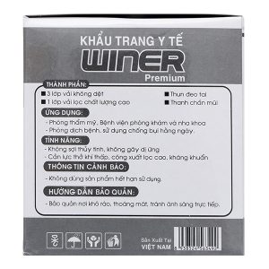 Khẩu trang y tế Winer 4 lớp màu xám hộp 50 cái
