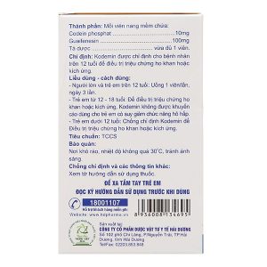 Kodemin trị ho khan, ho do kích ứng (10 vỉ x 10 viên)