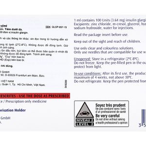 Bút tiêm Lantus SoloStar 100IU/ml trị đái tháo đường (5 cây x 3ml)