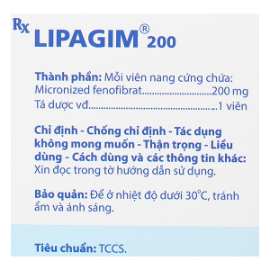 Lipagim 200 trị tăng mỡ máu như tăng Triglycerid, tăng Lipid hỗn hợp (3 vỉ x 10 viên)