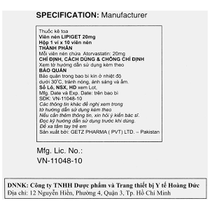 Lipiget 20mg giúp làm giảm cholesterol toàn phần (1 vỉ x 10 viên)