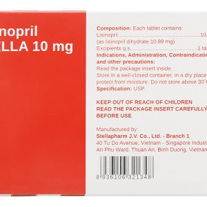 Lisinopril Stella 10mg trị tăng huyết áp, suy tim (10 vỉ x 10 viên)