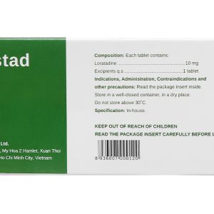 Lorastad 10mg giúp giảm các triệu chứng dị ứng (10 vỉ x 10 viên)