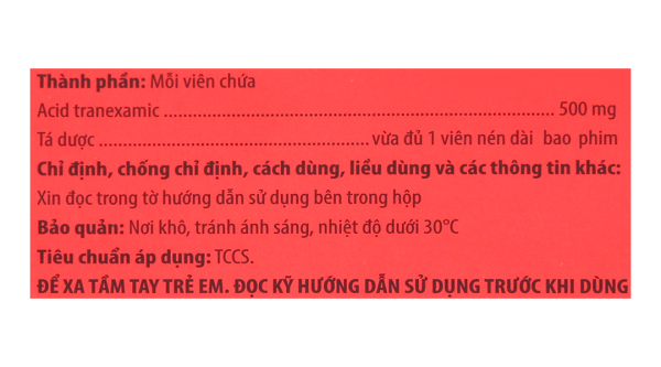 Medisamin 500mg trị và phòng ngừa chảy máu (10 vỉ x 10 viên)