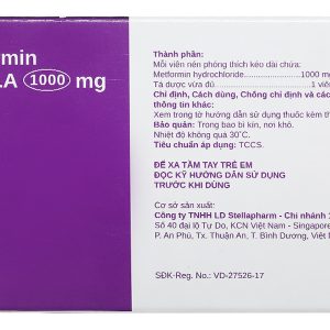 Metformin Stella 1000mg trị đái tháo đường tuýp 2 (6 vỉ x 10 viên)