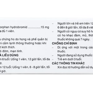 Methorfar 15 trị ho khan, ho do kích ứng (10 vỉ x 10 viên)