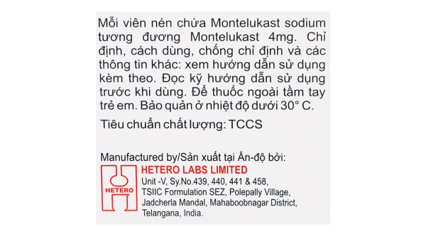 Viên nhai Monte H4 phòng và trị hen suyễn (3 vỉ x 10 viên)