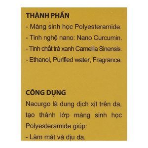 Dung dịch xịt Nacurgo bảo vệ, tái tạo da, ngừa vi khuẩn chai 30ml