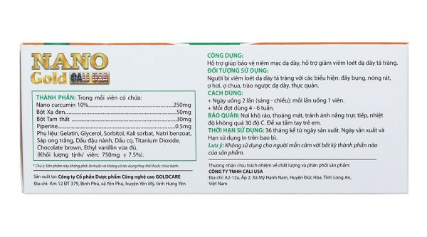 Nano Gold New Cali USA hỗ trợ giảm viêm loét dạ dày hộp 30 viên