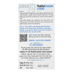 NattoEnzym 1000 hỗ trợ làm tan cục máu đông, giảm nguy cơ đột quỵ lọ 60 viên