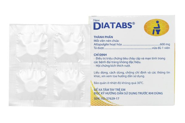New Diatabs 600mg trị tiêu chảy cấp và mạn tính (25 vỉ x 4 viên)