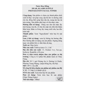 Nước hoa hồng Klairs Supple Preparation Facial cấp ẩm cho da chai 180ml