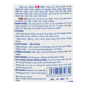 Nước súc miệng TB Fresh hỗ trợ trị sâu răng, viêm họng chai 500ml