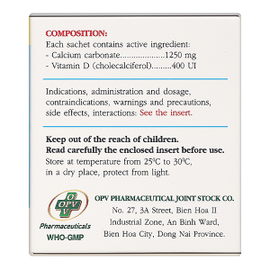 Thuốc bột Opecalcium bổ sung Calci và vitamin D3, ngừa loãng xương (20 gói x 2.5g)