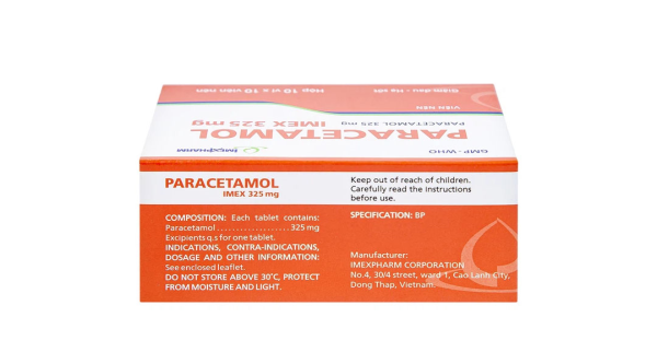 Paracetamol Imex 325mg giảm nhức đầu, nhức răng, đau nhức bắp thịt (10 vỉ x 10 viên)