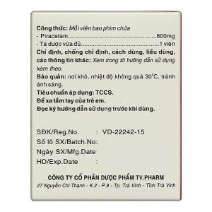 Piracetam TV.Pharm 800mg điều trị triệu chứng chóng mặt (6 vỉ x 10 viên)