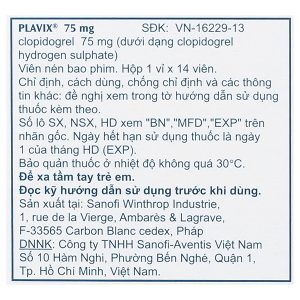 Plavix 75mg phòng và trị huyết khối (1 vỉ x 14 viên)