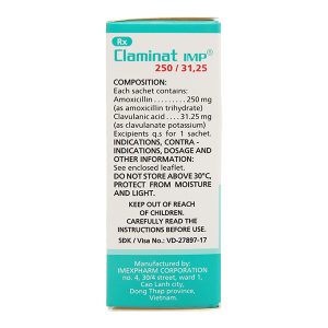 Bột pha hỗn dịch uống Claminat IMP 250/31.25 trị nhiễm khuẩn (12 gói x 1.1g)