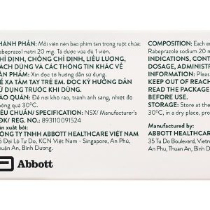 Rabe-G 20mg điều trị trào ngược dạ dày - thực quản (3 vỉ x 10 viên)