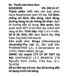 Residron 35mg điều trị và ngăn ngừa loãng xương (1 vỉ x 4 viên)