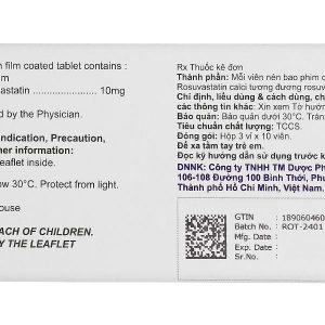 Rosubolic-10 điều trị tăng cholesterol máu (3 vỉ x 10 viên)