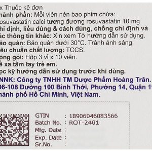 Rosubolic-10 điều trị tăng cholesterol máu (3 vỉ x 10 viên)