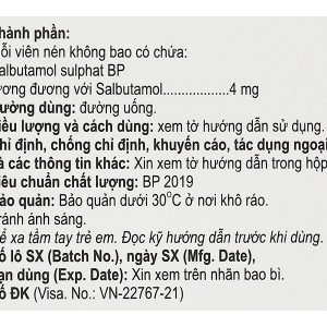 Salzol 4mg trị các chứng hen suyễn, khó thở liên tục (10 vỉ x 10 viên)