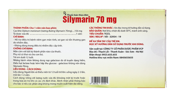 Silymarin VCP 70mg hỗ trợ trị bệnh viêm gan mãn tính, xơ gan (4 vỉ x 15 viên)