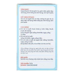 Siro Bổ phế JV giúp giảm ho, giảm đau rát họng hộp 20 ống x 10ml