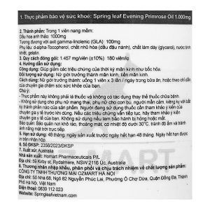 SpringLeaf Evening Primrose Oil 1000mg giúp giảm các triệu chứng mãn kinh lọ 180 viên