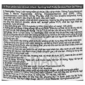 Dầu cá SpringLeaf Kids Genius Fish Oil 750mg bổ sung omega 3 cho bé lọ 120 viên