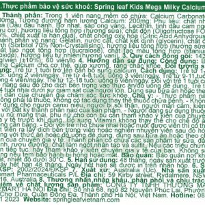 SpringLeaf Kids Mega Milky Calcium bổ sung canxi cho bé lọ 60 viên