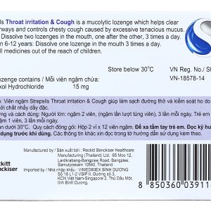 Viên ngậm Strepsils Throat Irritation & Cough 15mg sát khuẩn, tan đàm (2 vỉ x 12 viên)